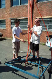 Tom Jones & Jim McGinty preparing 'Coal Arch' frame.jpg (99315 bytes)